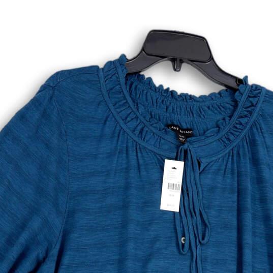 NWT Womens Blue Striped 3/4 Sleeve Tie Neck Button Front Blouse Size 18/20 image number 3