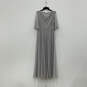 Womens Gray Lace 3/4 Sleeve Sparkle V-Neck Back Zip Long Maxi Dress Size 8 image number 1