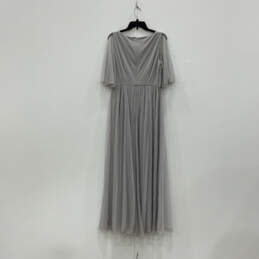 Womens Gray Lace 3/4 Sleeve Sparkle V-Neck Back Zip Long Maxi Dress Size 8