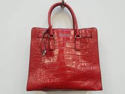 Michael Kors Croc Embossed Leather Tote Bag Red