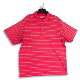 Mens Pink Stripe Short Sleeve Spread Collar Golf Polo Shirt Size XL