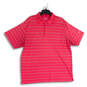 Mens Pink Stripe Short Sleeve Spread Collar Golf Polo Shirt Size XL image number 1