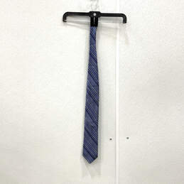 Mens Blue Black Striped Silk Keeper Loop Adjustable Pointed Necktie
