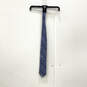 Mens Blue Black Striped Silk Keeper Loop Adjustable Pointed Necktie image number 1
