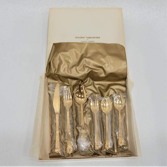 STANLEY ROBERTS Gold Plated Stainless Flatware 6 Pieces GOLDEN ROGET IOB image number 1