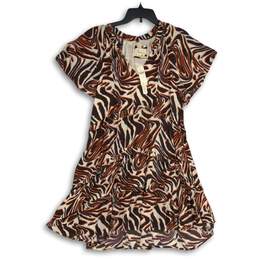 NWT Anthropologie Womens Multicolor Short Sleeve V-Neck Mini Dress Size Small