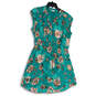 Womens Green Pink Floral V-Neck Sleeveless Classic Mini Dress Size Large image number 1