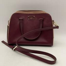 Kate Spade Womens Burgundy Leather Detachable Strap Inner Pockets Satchel Bag