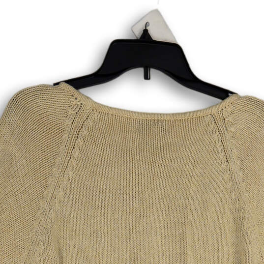 Womens Beige Tight-Knit Round Neck Short Sleeve Pullover Sweater Size 42 image number 4