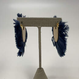 Designer Kate Spade Gold-Tone Blue Feather Fashion Post Back Hoop Earrings