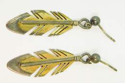 Les Hill Dine Navajo 925 Silver Two Tone Feather Drop Dangle Earrings 3.5g alternative image