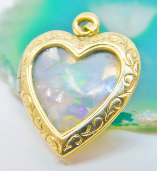 14K Yellow Gold Loose Birthstone Scroll Heart Locket 3.3g image number 2