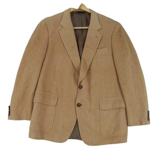 Neil Martin Mens Khaki Camel Hair Long Sleeve Notch Lapel Blazer Jacket Size 44R image number 1