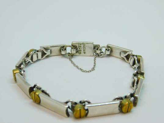 Taxco Sterling Silver & Brass Modernist Bracelets 84.6g image number 4