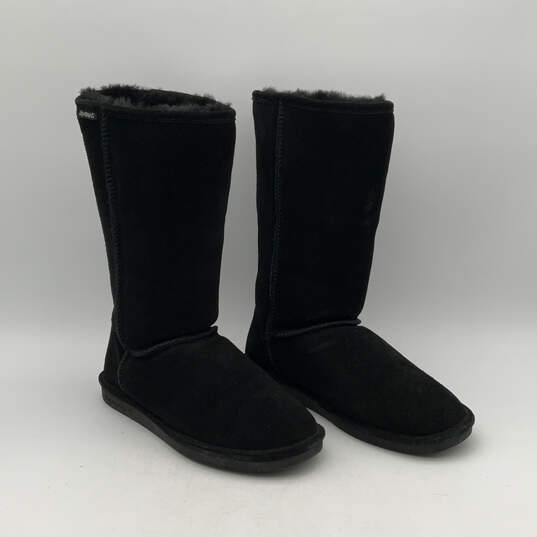 Womens Black Suede Round Toe Pull On Lined Snow Boots Size 10 image number 2