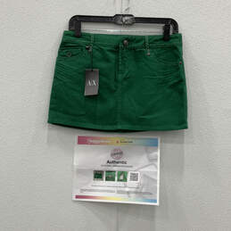 Authentic NWT Womens Green Stretch Flat Front Pocket Mini Skirt Size 4