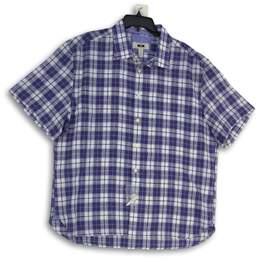 Joseph Abboud Mens Blue Plaid Short Sleeve Spread Collar Button-Up Shirt Sz XXL