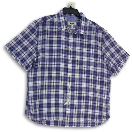 Joseph Abboud Mens Blue Plaid Short Sleeve Spread Collar Button-Up Shirt Sz XXL image number 1