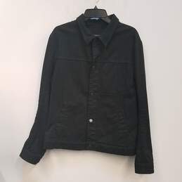 Mens Black Cotton Collared Long Sleeve Button Front Trucker Jacket Size L