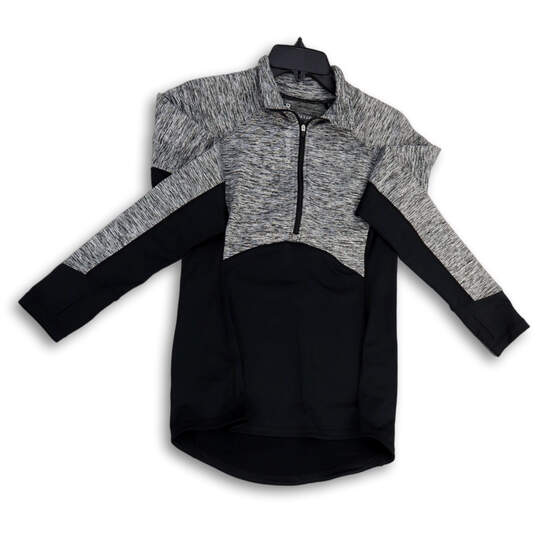 Womens Black Gray Long Sleeve Stretch Quarter-Zip Activewear Jacket Size M image number 1