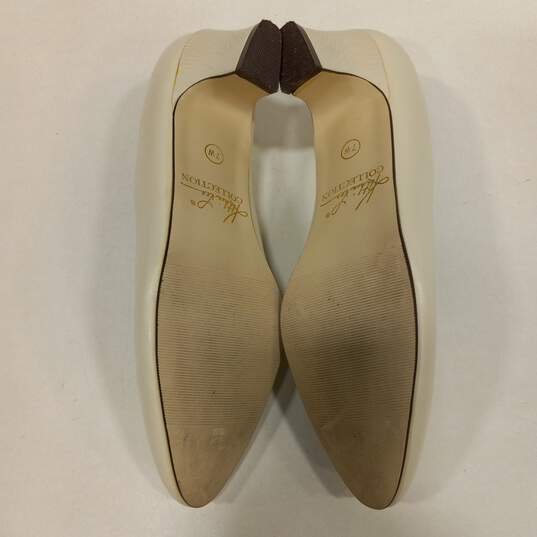 Womens Ivory Leather Almond Toe Pump Heel Slip On Heels Size 7 Wide image number 5