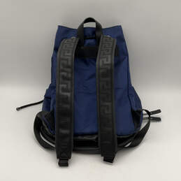 Womens Blue Black Leather Adjustable Shoulder Strap Drawstring Backpack alternative image