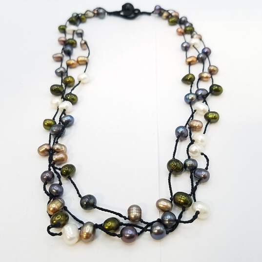 F.W. Pearl / Multi Color 3 Strand Necklace 40.0g image number 2