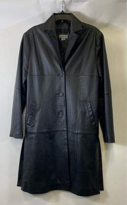 Laura Leigh Ltd. Womens Black Leather Long Sleeve Notch Lapel Overcoat Size L
