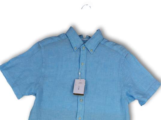 NWT Mens Blue Linen Short Sleeve Collared Button-Up Shirt Size Small image number 3