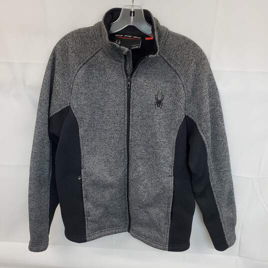 Unisex Spyder Grey Knited Zip Up Sweater Sz M image number 3