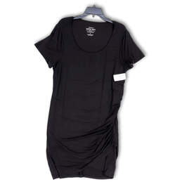NWT Womens Black Scoop Neck Short Sleeve Side Ruched Mini Dress Size 1