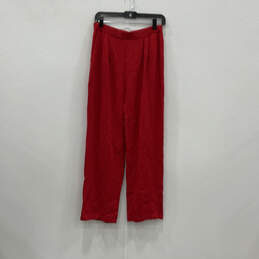 Womens Red Pleated Front Pockets Pull-On Straight Leg Dress Pants Size 6