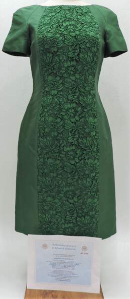 Valentino Emerald Green Lace Embroidered Cotton Sheath Dress Size 4 W/COA