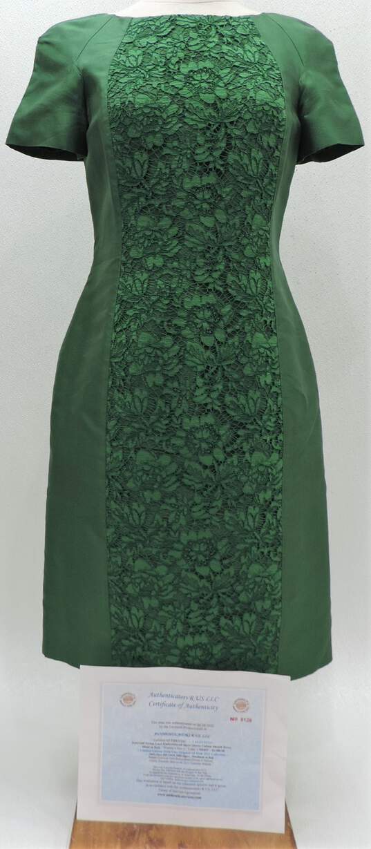 Valentino Emerald Green Lace Embroidered Cotton Sheath Dress Size 4 W/COA image number 1