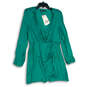 NWT Womens Green Satin Surplice Neck Long Sleeve Short Mini Dress Size L image number 1