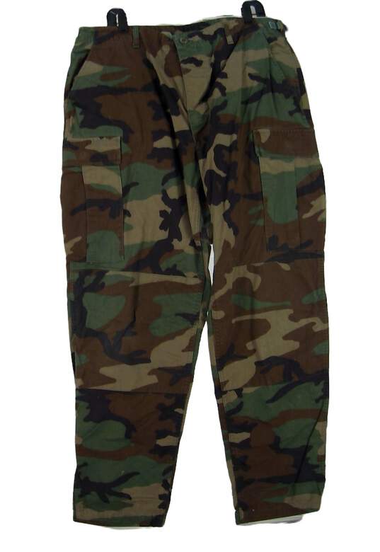 Men's Green Camouflage Flat Front Straight Leg Cargo Pants Size Large image number 1