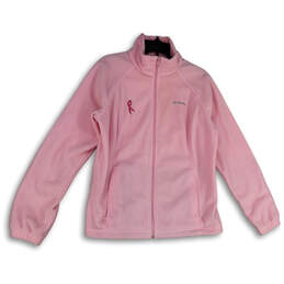 Womens Pink Fleece Long Sleeve Mock Neck Pockets Full-Zip Jacket Size XL
