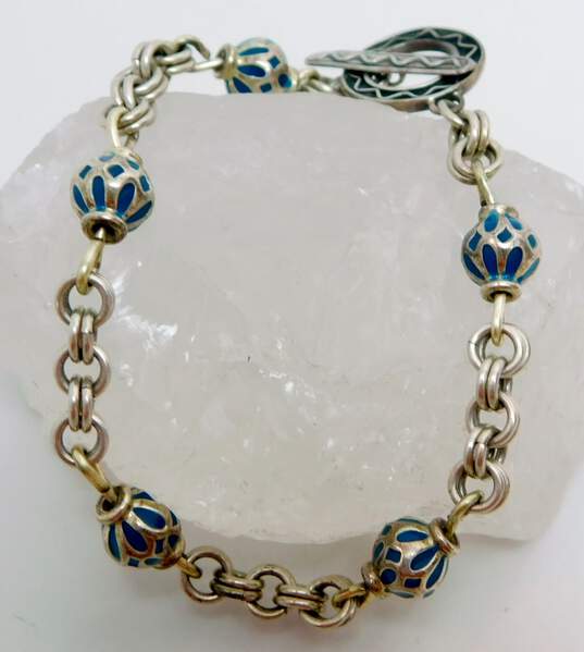 Artisan Sterling Silver Millefiori Glass Crystal Chain Bracelets 59.7g image number 3