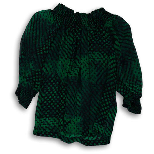 Womens Green Abstract Long Sleeve Round Neck Pullover Blouse Top Size P image number 1