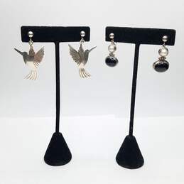 MAC Sterling Silver FW Pearl Onyx Hummingbird Dangle Earrings Bundle 2pcs 15.7g