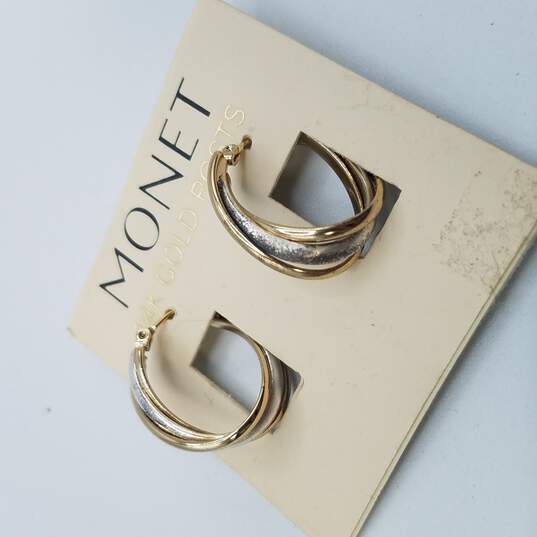 Monet 14K Gold Post Two Tone Oval Hoop Earrings 6.6g image number 4