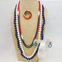 Vintage Red, White & Blue Americana Rhinestone & Lucite Jewelry 145.4g