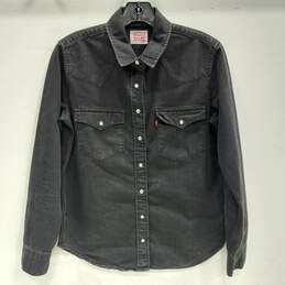 Vintage Levi's Men's Black Cotton Blend Pearl Snap LS Shirt Size S