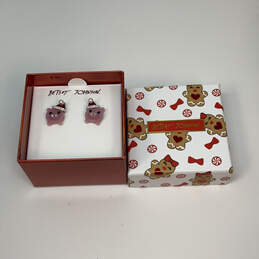 IOB Designer Betsey Johnson Pearl Rhinestone Piggy Stud Earrings With Box
