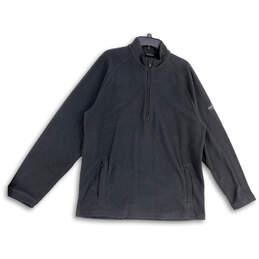 Mens Black Long Sleeve 1/4 Zip Mock Neck Pockets Pullover Sweatshirt Size L