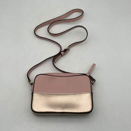 Womens Pink Gold Leather Inner Pocket Adjustable Strap Crossbody Bag
