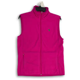 Womens Pink Fleece Mock Neck Sleeveless Full Zip Golf Vest Size Medium