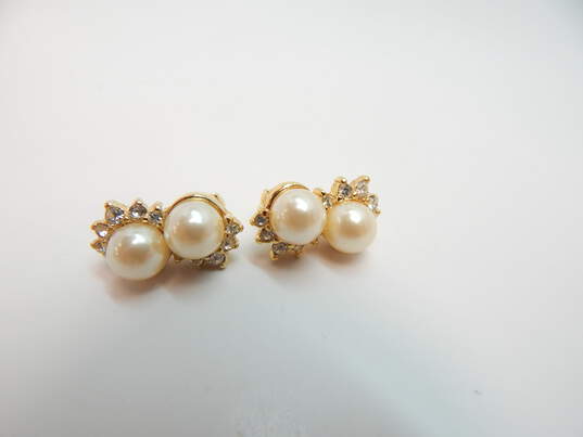 3 Pairs - Designer Richelieu Rhinestone & Faux Pearl Clip Earrings image number 4