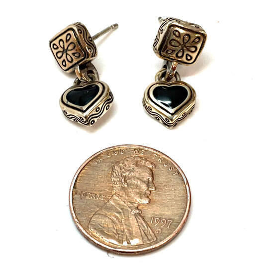 Designer Brighton Silver-Tone Black Crystal Stone Heart Shape Drop Earrings image number 2