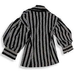 Womens Black White Braid Print 3/4 Sleeve Collared Button-Up Shirt Size L alternative image